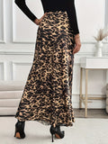 Elegant Leopard Print Midi Skirt for Women - High Waist, Non-Stretch Polyester Blend, Machine Washable, 99091922