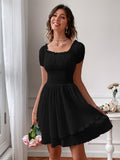 Elegant Off-Shoulder Square Neck Dress, 100% Polyester Solid Color A-Line Mini Dress for Women, Spring/Summer Woven Fabric, Occasion Wear | Ruffled Bodice | Polyester Fabric, Cute Dresses