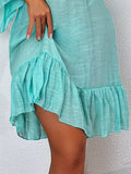 [Tie Neck Ruffle Hem Dress] Elegant Long Sleeve Tie Neck Ruffle Hem Dress - Women's Spring & Fall Clothing