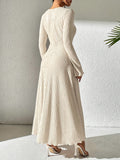 Autumn/Winter Fashion Women's A-Line Ribbed Knit Dress, V-Neck, Ruffled Hem, Solid Color, Polyester, Adult Size, 99080719