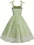 New Women'S Embroidered Mesh Tie-Up Dress