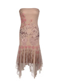 Skin Strapless Flowers Printed Mesh Dress