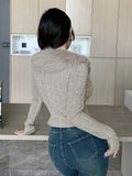 Slim Fit Solid Color Y2K-Inspired Jacket for Women - Long Sleeve, Round Neck, Patchwork, Faux Fur Trim, Zip-Up, Machine Washable