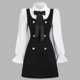 Chic 2 In 1 Double-breasted A-line Dress - Long Flounce Sleeve For Spring & Fall - Women's Clothing