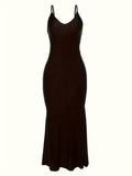 V Neck Spaghetti Strap Backless Dress - Seamless Solid Bodycon for Night Out - Fashionable Womens Clubbing Gown