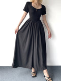 Black Loose A-Line Slim Long Dress