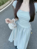[Summer Fashion Ruffled Blouse Dress] Women's Polyester Blouse Dress With Ruffled Trim, Young And Elegant Design, Adjustable Waist, Summer Fashion