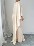 Pleated Non-Stretch Polyester Elegant Solid Color Dress - Integrated Cape Shawl, Machine Washable, Perfect for All Seasons - Middle East Special Project Style