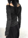 Japanese and Korean Special Targeted Elegant Basic Large Round Neck Slimming Long Sleeve Striped Top