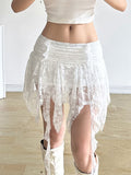 Women's Lace Ruffle Mini Skirts Cute Elastic Waist Loose A-Line Skirts Short Skirts