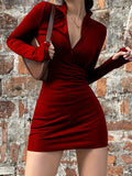 [Long Sleeve Zipper Dress] Zipper Front Long Sleeve Dress, Sexy Solid Slim Dress For Spring & Fall, Women's Clothing