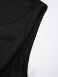 1pc Elegant Sleeveless A-Line Dress for Women, Solid Color Polyester Knit with Belt, Round Neck, Loose Fit - All Seasons Fashion