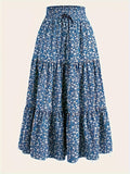 Bohemian Floral Print A-Line Skirt - Casual Vacation Style, Polyester, Non-Stretch, Hand Washable, Perfect for Spring/Summer