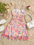 [Floral Mesh] Women's Dress | Summer Vacation | Blue And White Floral Mesh