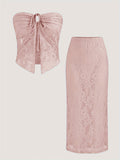 Semi-Sheer High Stretch Lace Wrap Bustier & Bodycon Skirt Set - Machine Washable, Perfect for All Seasons