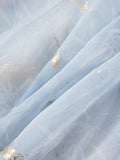 [Misty Dress] Misty Blue-Gray Dress | Long Sleeves, Ruffled Hem, Butterfly Design And Golden Accents - Perfect for Early Autumn