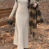 [Long Sleeve Fall Dress] Ribbed V Neck Dress, Casual Long Sleeve Dress For Fall & Winter, Women's Clothing