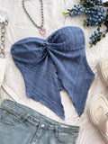 [Solid Strapless Lace Bandeau Top] Elegant Lace Hollow Bandeau Top, Polyester and Elastane Blend, Knit Fabric, Solid Color, Strapless Design, for All Seasons