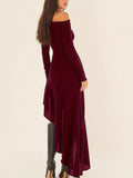 Elegant Ruffled Off Shoulder Long Sleeve Dress - Women's Backless Asymmetrical Slim Fit Dresses with Ruffle Hem - Perfect for Formal Occasions and Date Nights