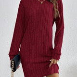 Stylish Turtle Neck Knit Dress - Soft, Elegant, Textured Long Sleeve Design for Spring & Fall, Comfortable Women's Clothing for Everyday Wear