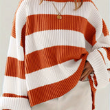 Long Sleeve Acrylic Pullover Sweater - Women's Casual Rib-Knit Crew Neck, Drop Shoulder, Loose Fit, Solid Color, All Season Knit Fabric Top