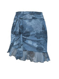 High Stretch Print Mesh Skirt for Women - Asymmetrical Hem, Machine Washable
