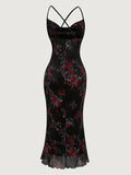 Elegant Sleeveless Bodycon Floral Print Spaghetti Suspender Dress - Cami Dress for Spring & Summer - Women's Clothing