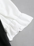 [Patchwork Bow Elegant Dress] Elegant Patchwork Polyester Dress with Bow Detail, Double-Breasted Faux Two-Piece Fitted Dress for Adults, Woven All-Season Dress