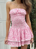 Ruffled Layered Floral Tube Mini Dress