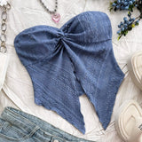 [Solid Strapless Lace Bandeau Top] Elegant Lace Hollow Bandeau Top, Polyester and Elastane Blend, Knit Fabric, Solid Color, Strapless Design, for All Seasons