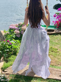 French Style First Love Cherry Blossom Pink Tie-Dye Suspender Dress Vacation Style Fairy Style Gradient Dyeing Women's Summer Floral Irregular Hem Vacation Long Dress