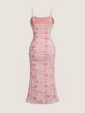High Stretch Floral Print Mesh Cami Dress - Machine Washable, Lettuce Hem - Perfect for All Seasons