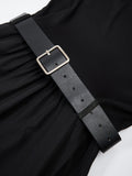 1pc Elegant Sleeveless A-Line Dress for Women, Solid Color Polyester Knit with Belt, Round Neck, Loose Fit - All Seasons Fashion