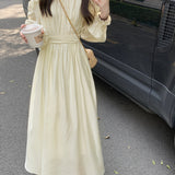 New Style High-end Long-Sleeved Dress with Exposed Shoulders and Waist for Women, Slimming A-line Dress