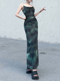 Tie Dye Mesh Halter Print Dress
