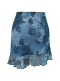 High Stretch Print Mesh Skirt for Women - Asymmetrical Hem, Machine Washable
