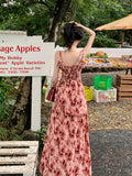 Vintage Sleeveless Shirred Aline Maxi Floral Print Ruffle Hem Cami Dress - Women's Clothing For Spring & Summer