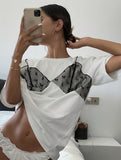 Casual Short Sleeve Lace Splicing Crew Neck T-Shirt - Women's Clothing for Spring & Summer