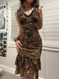 Vintage Leopard Ruched Sleeveless Dress