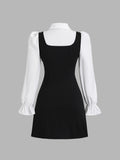 Chic 2 In 1 Double-breasted A-line Dress - Long Flounce Sleeve For Spring & Fall - Women's Clothing