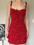 Red Flowers Printed Sleeveless Mini Dress