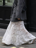 Women Summer Skirt Casual See-Through Lace Elastic A-Line Skirt for Beach Vacation Club Streetwear Aesthetic Clothes