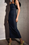 Denim Off Shoulder Zipper Long Dress