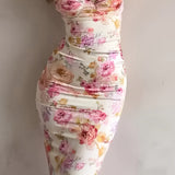 [Sexy Bodycon Off-Shoulder Dress] Chic Floral Print Off-Shoulder Dress for Women - Sexy Bodycon with Lace Detail, Stretchy Polyester Blend, Machine Washable - Perfect for Spring/Summer/Fall