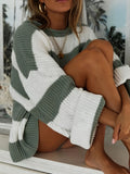 Long Sleeve Acrylic Pullover Sweater - Women's Casual Rib-Knit Crew Neck, Drop Shoulder, Loose Fit, Solid Color, All Season Knit Fabric Top