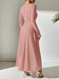 Autumn/Winter Fashion Women's A-Line Ribbed Knit Dress, V-Neck, Ruffled Hem, Solid Color, Polyester, Adult Size, 99080719