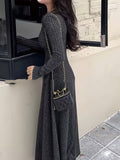 [Long Sleeve Fall Dress] Ribbed V Neck Dress, Casual Long Sleeve Dress For Fall & Winter, Women's Clothing
