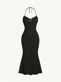 Elegant Mermaid Cami Dress by [Brand Name] - Stunning Ring Detail, V-Neckline, Stretchy Fabric for Comfort, Machine Washable, Perfect for Spring, Summer, and Fall Seasons