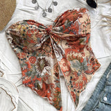 Colorful Ethnic Print Tube Top - Women's Twist Hem Irregular Wave Hem Top