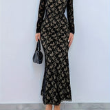 Elegant Long Sleeve Floral Lace Bodycon Dress - Square Neck, Women's Clothing for Club & Party